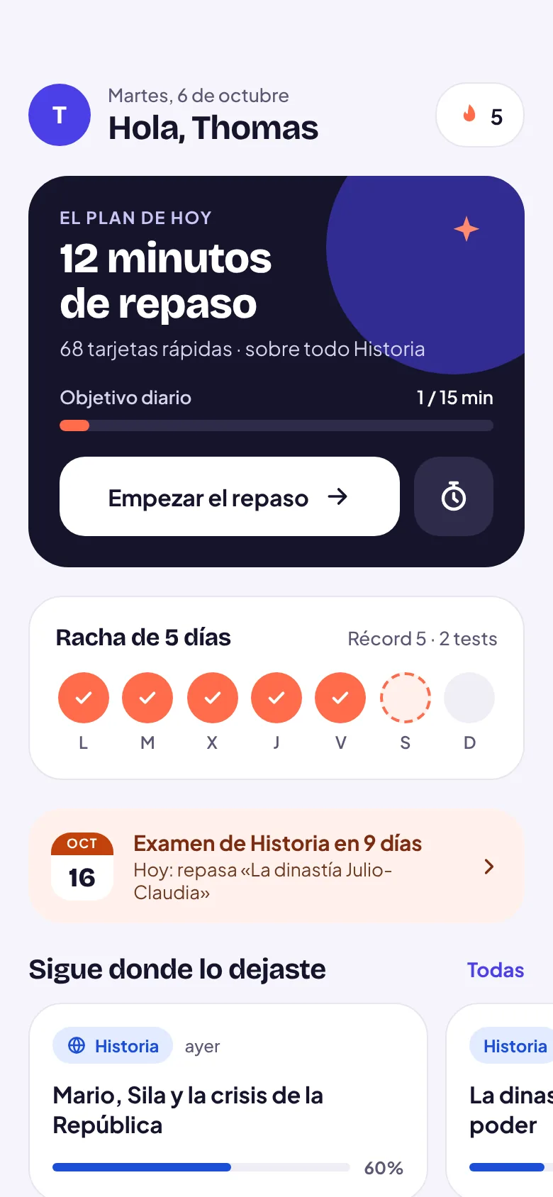 RSchool en el móvil: el Inicio con el plan de hoy