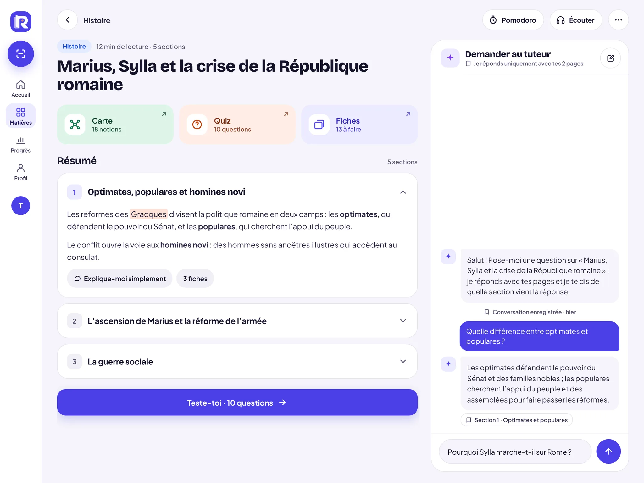 RSchool sur tablette : le résumé du scan avec le tuteur à côté
